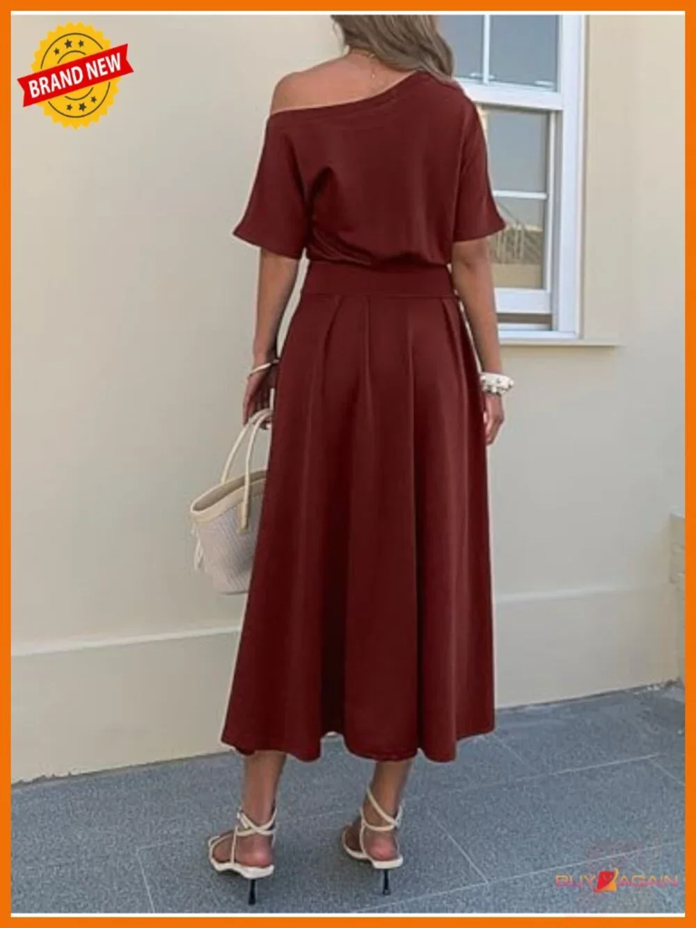 Women's One Shoulder Empire Waist A-Line Maxi Dress with Pockets